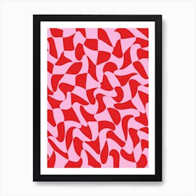 Pink and Red Wavy Warped Check Art Print