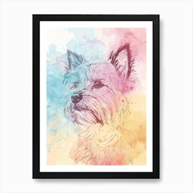 Yorkshire Terrier Dog Pastel Line Watercolour Illustration  1 Art Print