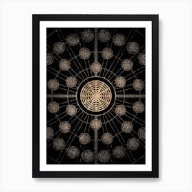 Geometric Glyph Radial Array in Glitter Gold on Black n.0269 Art Print