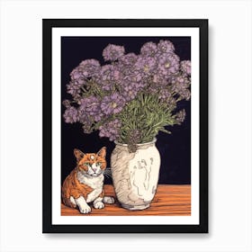 Drawing Of A Still Life Of Statice With A Cat 4 Art Print