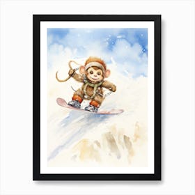 Monkey Painting Snow Boarding Watercolour 2 Art Print