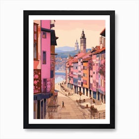 Santander Spain 1 Vintage Pink Travel Illustration Art Print