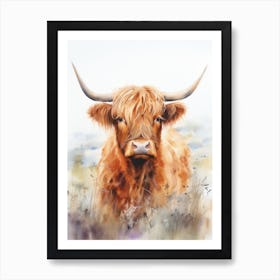 Neutral Watercolour Style Of A Highland Cow 3 Art Print