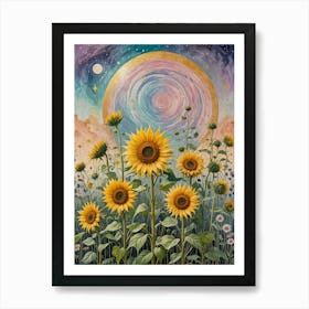 Rainbow Sky Sunflowers Affiche