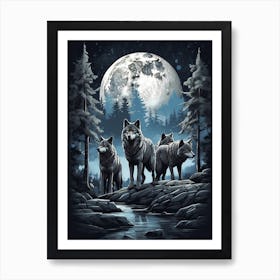 Wolf Howling At The Moon Art Print