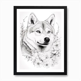 Shiba Inu Dog, Line Drawing 2 Art Print