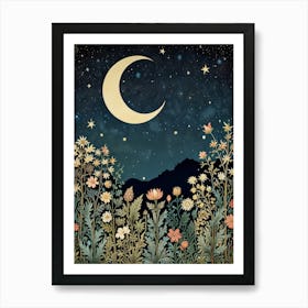 Moon Night Style William Morris 9 Art Print