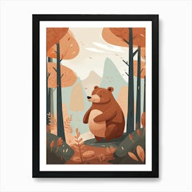 A Cute Bear In The Forest Storybook Illustration 1 Art Print