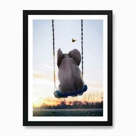 Baby Elephant Swing And Butterfly 1 Art Print