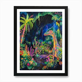Dinosaur In The Colourful Cave Painting 3 Art Print