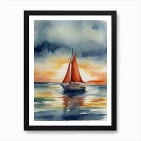 Sailboat At Sunset 1 Art Print