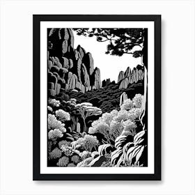 Garden Of The Gods, Usa Linocut Black And White Vintage Art Print