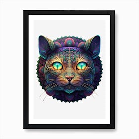 Psychedelic fractal cat Art Print