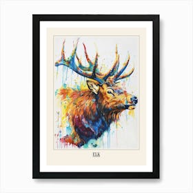 Elk Colourful Watercolour 2 Poster Art Print