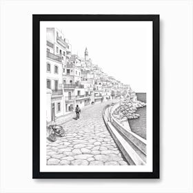 View Of Portimao, Portugal Line Art Black And White 3 Art Print