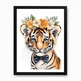 Baby Tiger Flower Crown Bowties Woodland Animal Nursery Decor (36) Art Print