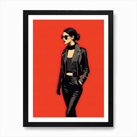 Rock Girl In Leather Jacket Art Print