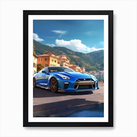 A Nissan Gt R Car In The Lake Como Italy Illustration 4 Art Print