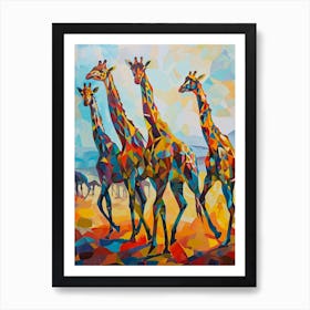 Herd Of Giraffe Running Through The Grass 2 Art Print