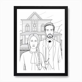 Line Art Inspired By American Gothic 4 Art Print