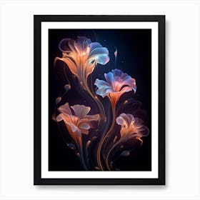 Abstract Flowers On Black Background Art Print