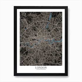 London Black Blue Map Art Print