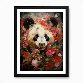 Panda Bear With Flowers Art Print