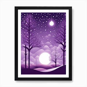 Purple Christmas Night, Christmas concept art, Christmas vector art, Vector Art, Christmas art, Christmas, moon night Art Print