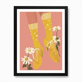 Yellow And Pink Flower Shoes 4 Art Print