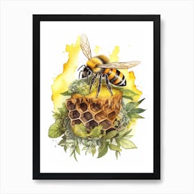 Honeycomb Bee Beehive Watercolour Illustration 1 Art Print