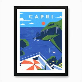 Capri, Italy — Retro travel minimalist art poster 2 Art Print