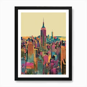 Manhattan Skyline New York Colourful Silkscreen Illustration 1 Art Print