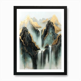 Fuji's Golden Peaks - Luxe Minimalism Art Print