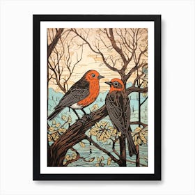 Art Nouveau Birds Poster European Robin 2 Art Print