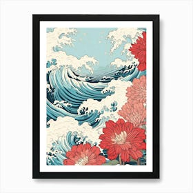 Great Wave With Aster Flower Drawing In The Style Of Ukiyo E 4 Art Print