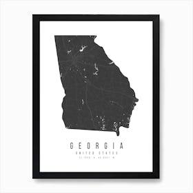 Georgia Mono Black And White Modern Minimal Street Map Art Print