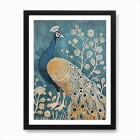 Blue Mustard Peacock In The Wild Flowers 2 Art Print