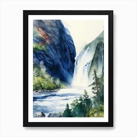 Kjosfossen, Norway Water Colour  (1) Art Print