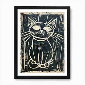 Balinese Cat Linocut Blockprint 1 Art Print