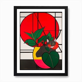 Poinsettia With A Cat 2 Abstract Expressionist Art Print