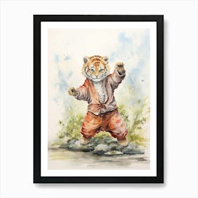 Tiger Illustration Practicing Tai Chi Watercolour 3 Art Print