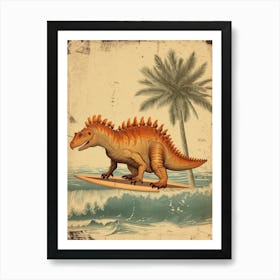 Vintage Ankylosaurus Dinosaur On A Surf Board Art Print