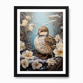 Floral Winter Snow Duckling 1 Art Print