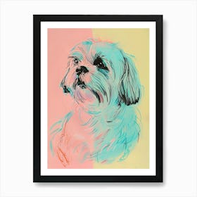 Pastel Tibetan Spaniel Dog Pastel Line Illustration  4 Poster