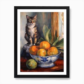 Flower Vase Proteas With A Cat 4 Impressionism, Cezanne Style Art Print