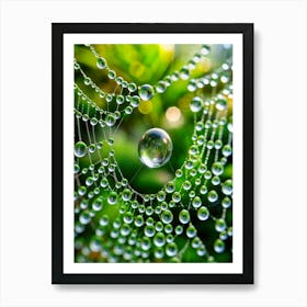 A Raindrop Cascading Down A Spiderweb Captured I (1) Art Print