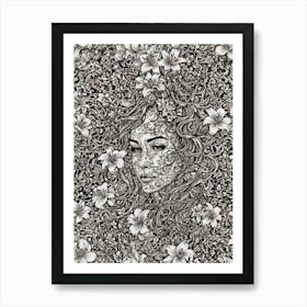 Woman Surrounded By Lilies Flowers Art Print