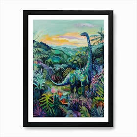 Colourful Dinosaur In The Leaves 1 Art Print