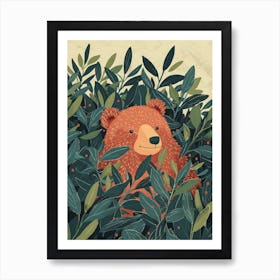 Sloth Bear Hiding In Bushes Storybook Illustration 1 Art Print