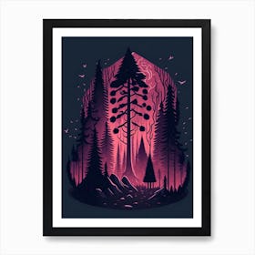 A Fantasy Forest At Night In Red Theme 58 Art Print